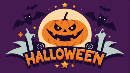 Happy halloween background with pumpkin and bats