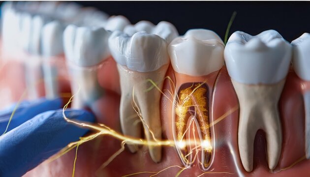 Dental procedure, detailed view of tooth structure, isolated
