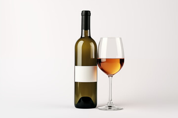 Obraz premium Wine bottle with glass on white background. Wine related themes. Wine professions. Onologist. Wine shop. Buying and selling wine. Images for graphic designers. Isolated wine. Image for website.