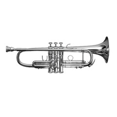 Naklejka premium Photo of a silver trumpet with gold accents on a transparent background