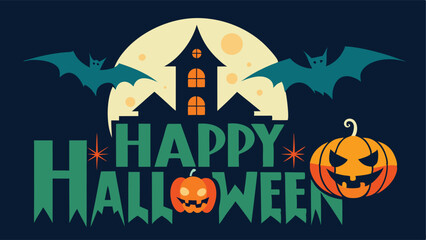 Happy halloween background with pumpkin and bats