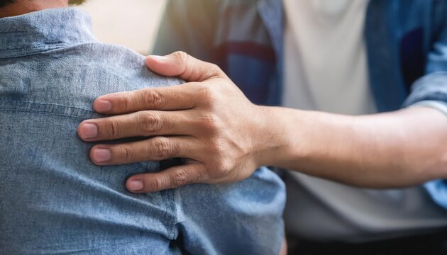 Supportive gesture, comforting touch between friends