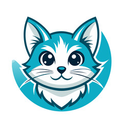 Cute Blue Cat Mascot Icon: A charming and adorable blue cat mascot icon, perfect for branding, logos, and cute designs. The icon features a friendly, cartoonish cat with big eyes, a sweet smile.