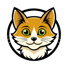 Cute Cartoon Cat Mascot Logo: A delightful cartoon cat with big green eyes, a charming smile, and a playful expression. Perfect for pet businesses, animal shelters, or any brand seeking a friendly.