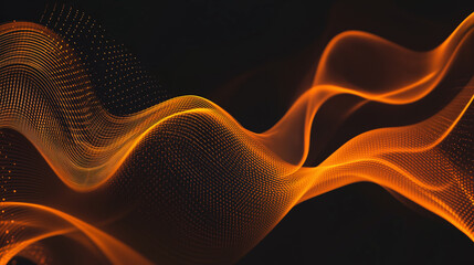 abstract orange background, wavy abstract orange lines in wave shape, data flow concept, black background and orange wave flow
