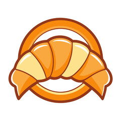 Golden Croissant Logo: A delectable cartoon croissant nestled within a warm, inviting circle, perfect for bakery branding or breakfast menus.