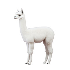 Fototapeta premium Elegant white alpaca standing gracefully on transparent background, showcasing its soft wool and serene expression