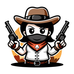 Cowgirl with Guns Cartoon Illustration 