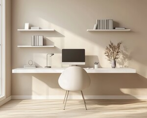 Modern White Desk Home Office Mockup with Clean Design