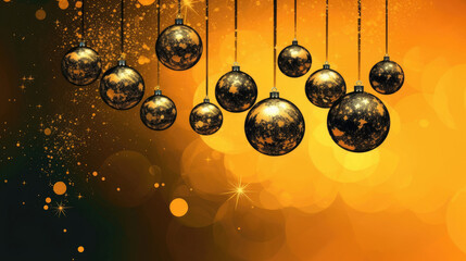 Obraz premium Illustration of christmas balls on a dark yellow background