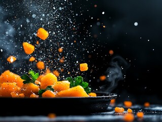 A chef using an antigriddle to instantly freeze drops of flavored oils