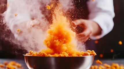 A chef using liquid nitrogen to create instant sorbet tableside