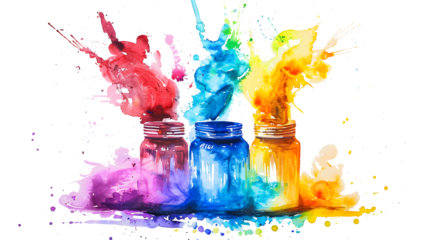 watercolor of colorful paint powder bombs