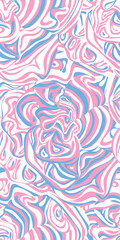 Abstract rose in swirling painting style. Linear floral seamless pattern in pink blue color for fashion fabric, home textile, surface design, digital background.