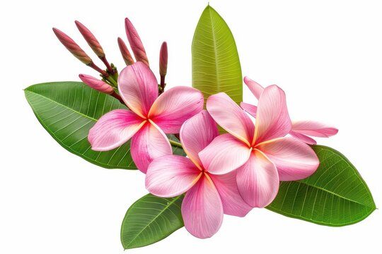 Isolated pink frangipani flowers on white background with clipping path