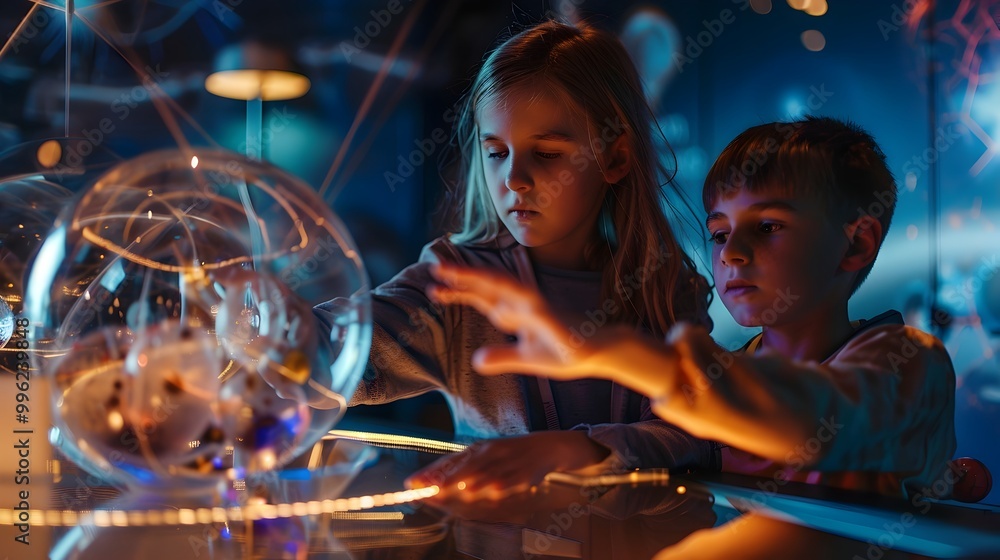 Poster captivating physics exhibit with interactive simulations and hands on experiments