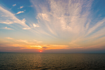 Panoramic view of sunset golden and blue sky nature background.
Colorful dramatic sky with cloud at sunset.Sky background.Sky with clouds at sunset.