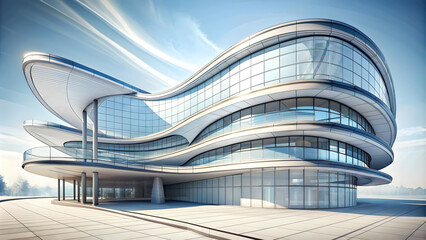 Fototapeta premium AI generated sketch of futuristic curve building architecture on white paper , architecture, design