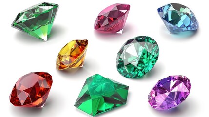 Fototapeta premium Gems Precious. Brilliant Diamond and Emerald Gem Stones Collection Set
