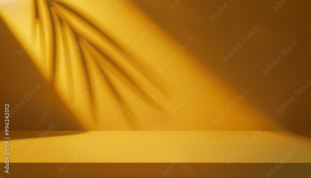 Wall mural abstract yellow color gradient studio background for product presentation. empty room with shadows o