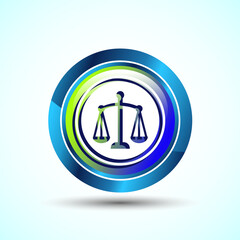 Justice Scales Icon Design Illustration, Legal and Justice Law Icon For Apps and Websites, Glossy Round Button Design