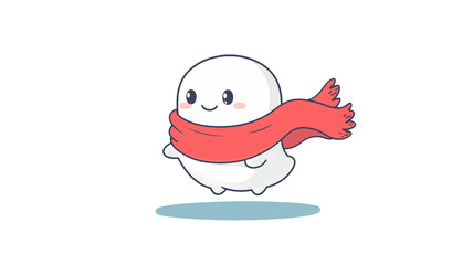 Obraz premium Floating Ghost Wrapped in a Scarf: A kawaii ghost wearing a bright red scarf, floating happily in midair.