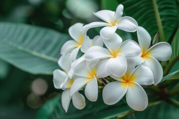 Fototapeta premium Plumeria alba is a fragrant shrub with white flowers and narrow leaves