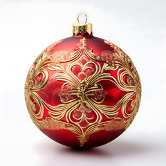 Red Christmas Ornament with Golden Design on white background