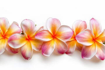 Fototapeta premium plumeria flowers against white backdrop