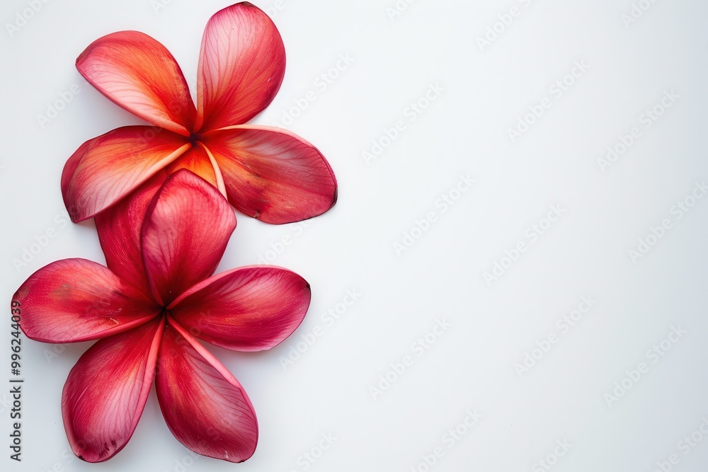 Poster Red plumeria on white background