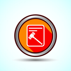 Gavel Icon Design Illustration, Legal and Justice Law Icon For Apps and Websites, Orange Shadow Button Design