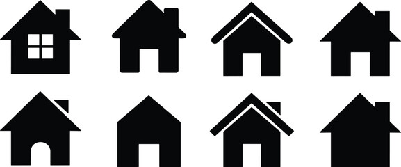 House or home flat symbol. homepage Set of real estate objects and houses black icons. Collection home icons in flat and line style for apps and websites