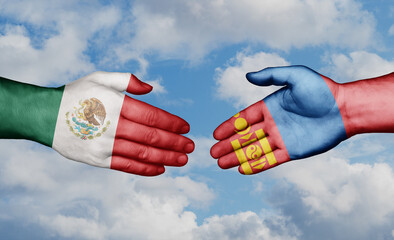 Mongolia and Mexico country handshaking with flags, consensus concept international co-operation illustration