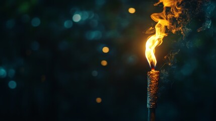 A close-up of a torch flame illuminating a night scene, adding a mystical and adventurous vibe, perfect for storytelling or promotional materials.
