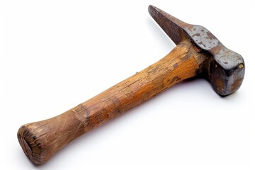 Vintage hammer for carpenter on white background isolated antique wood working tool