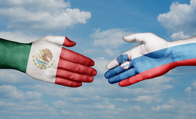 Slovenia and Mexico country handshaking with flags, consensus concept international co-operation illustration