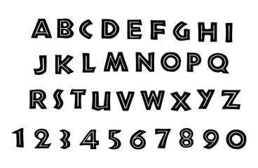 Doodle style alphabet and numeral set uppercase letters and numbers