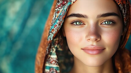 An AI-generated portrait of a person with features that combine elements from different cultures, creating a beautiful, harmonious blend of diversity.