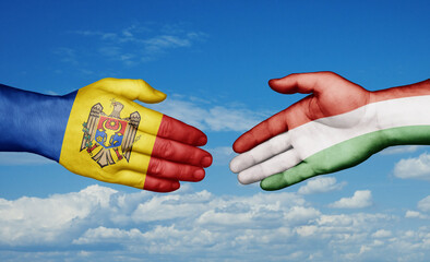 Hungary and Moldova country handshaking with flags, consensus concept international co-operation illustration