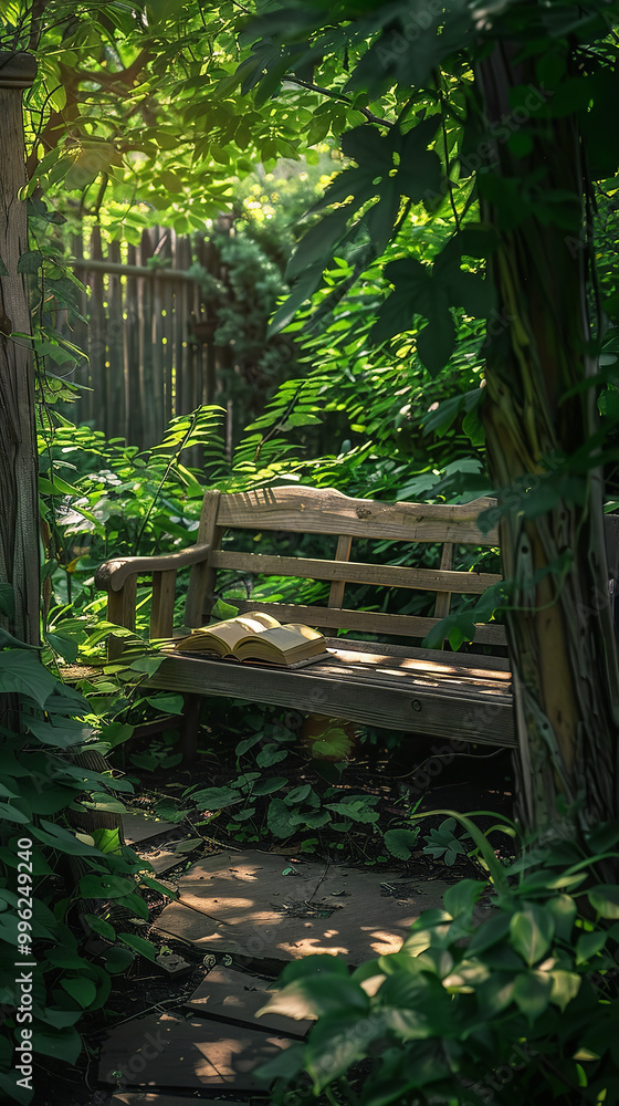 Canvas Prints Serene Garden Reading Area Surrounded by Nature and Sunlight