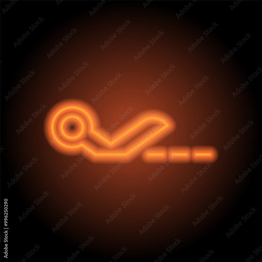 Poster half scissors with cut line simple icon vector. flat design. orange neon on black background