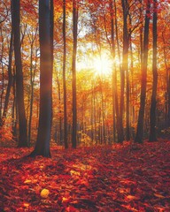Vibrant Autumn Forest with Colorful Leaves