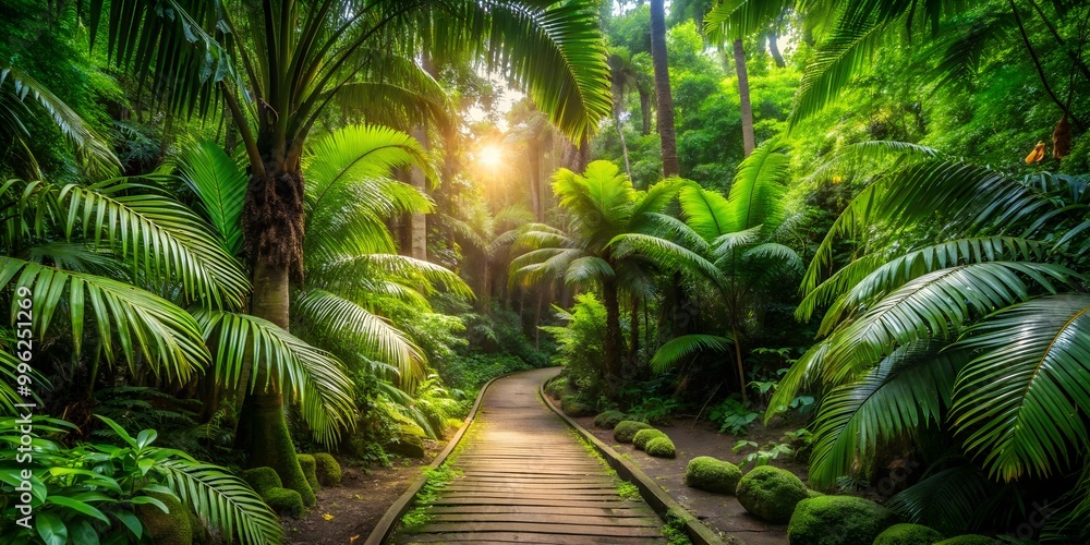 Poster a path in a lush tropical forest generative by ai