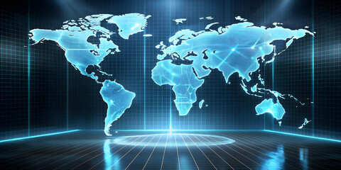 Holographic projection of a world map background, holographic, projection, world map, background, technology