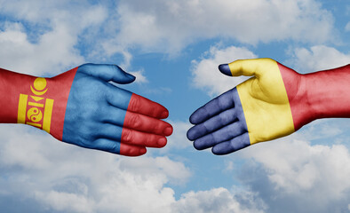 Republic of Chad and Mongolia country handshaking with flags, consensus concept international co-operation illustration