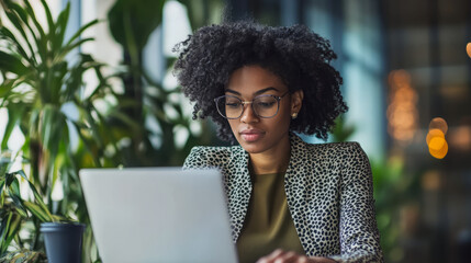 A professional attending an online webinar for leadership and management skill development