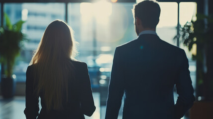 A recruiter walking a successful candidate through the next steps of the hiring process in a corporate environment