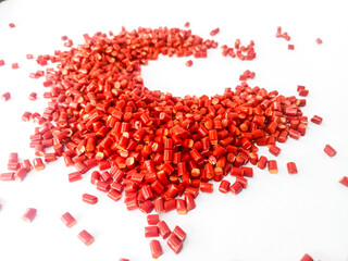 Red masterbatch granule, red polypropylene polymer granules, cold cutting type granule texture,...