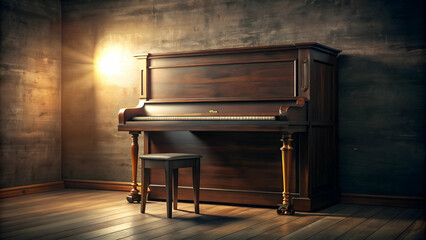 Vintage upright piano in a dimly lit room , music, instrument, keys, classical, old, wooden, nostalgia, vintage, antique