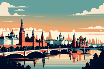 Digital illustration of Moscow cityscape